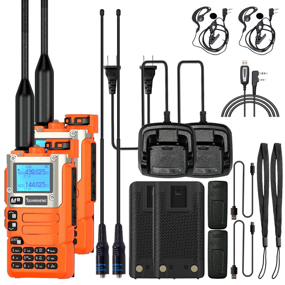 2 Packs Quansheng UV-K5(8) Radio USB-C Charging Cable Two Way Radio for Adults 5W with NOAA U/V Dual Band DTMF AM FM Walkie Talkie Rechargeable UV-K6 Orange with Headset Full Kit