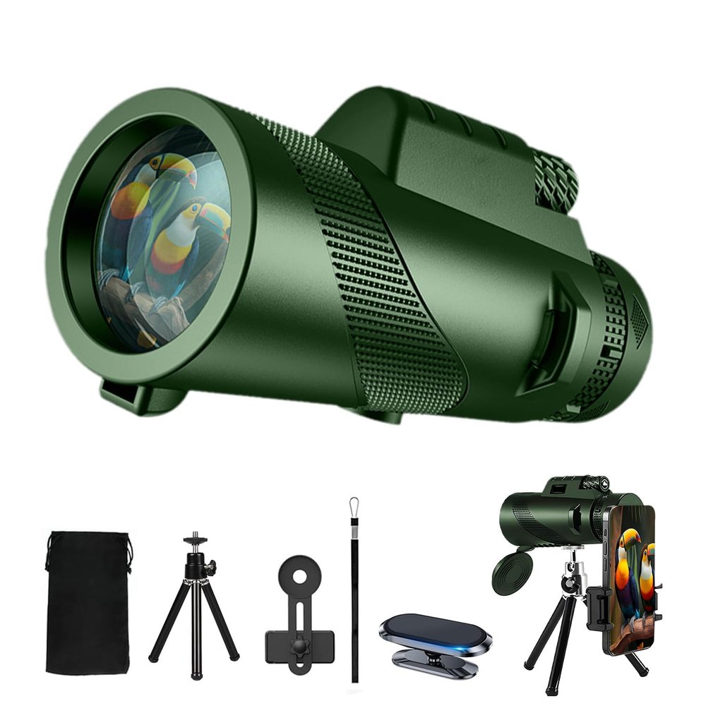 80X100 Monocular Telescope High Power with Smartphone Holder & Tripod, High Definition Larger Vision Monocular for Adults for Bird Watching Hiking Camping