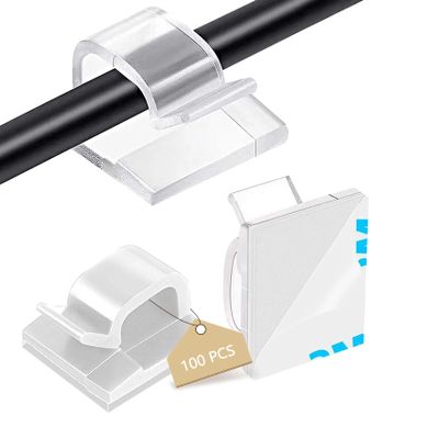 Abnii 100PCS Cable Clips, Adhesive Wire Clips Organizer Cord Clips Management, Cable Staples Outdoor Strong for Wall, Desk, Christmas Lights, String Lights, TV PC Ethernet Cable, Clear Large