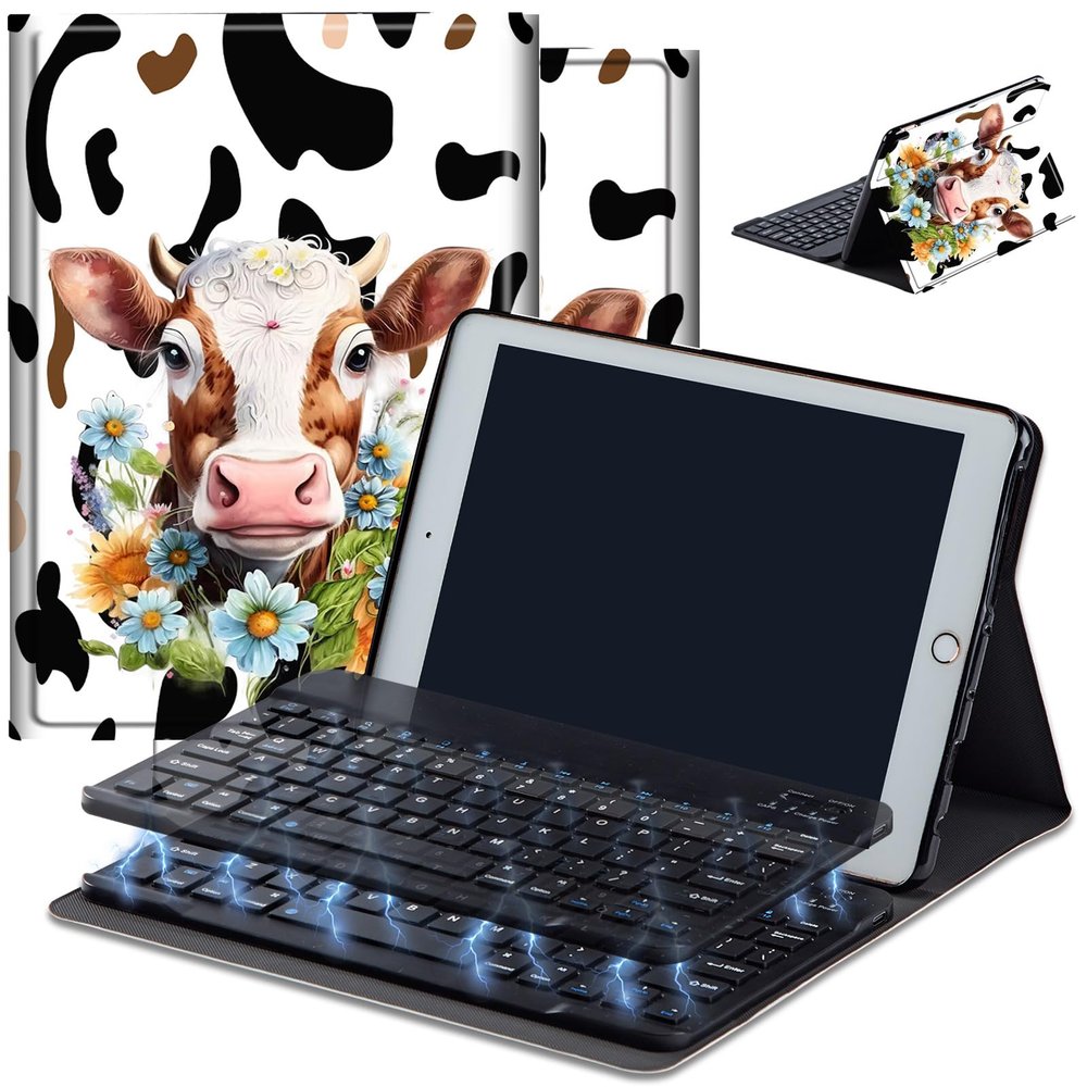 Case with Keyboard for Amazon Fire Max 11 Tablet, Magnetic Fire Max 11 Bluetooth Keyboard Case, Smart Folio Adjustable Stand Cow Patterns Kindle Fire 11th Generation 2023 Keyboard Case