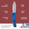 Knafs - Lander 2 Folding Pocket Knife with Clip - EDC for Men, Women, Everyone - Gray Stonewash Blade - Blue G10 Handle view 2