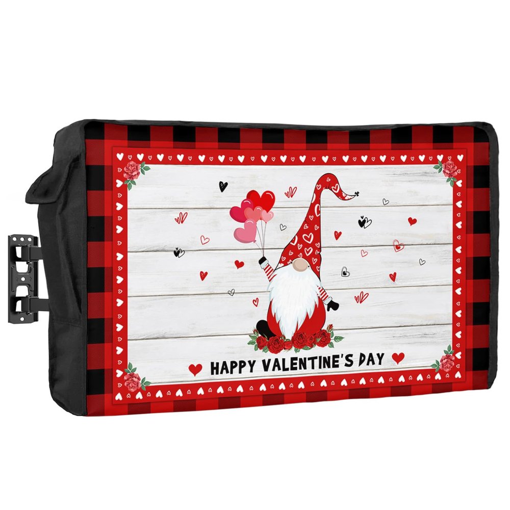 Outdoor TV Cover Mother'S Day Dwarf Red Heart Plaid Waterproof Weatherproof TV Covers for Outside Flat Screen TV Protector Shield 75"W x 45"H x 4.5"D