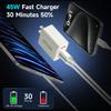 EWUONU 45W USB C Wall Charger Block with 3.3ft Cable, 3Port Fast Charging Plug PD&QC 3.0 Power Adapter for iPhone 15/15 Pro/15 Pro Max/14/13//iPad air6/5/4, S24U/S23U/S22, Earbuds,Google Pixel view 4