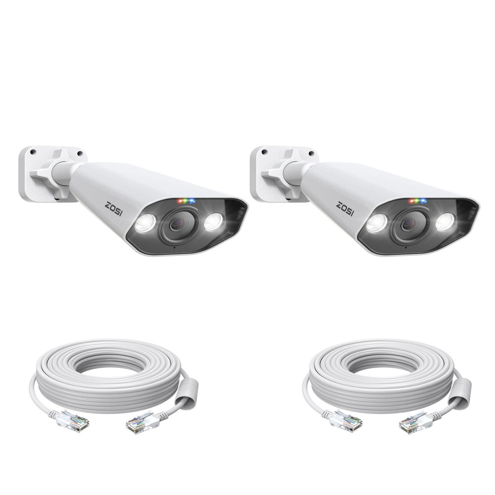 ZOSI 2Pack C182 4K 8MP Add-On PoE Security Camera Outdoor, Surveillance IP PoE with AI Human Face Vehicle Detect, Starlight Night Vision, 2-Way Audio, Smart Light & Siren Alert(Only Work with Our NVR)
