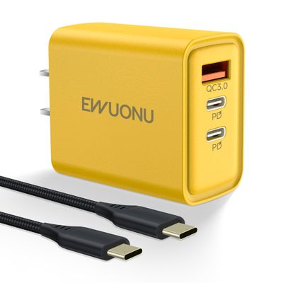 EWUONU 45W USB C Fast Charger Block with 3.3ft C to C Cable, 3-Port (2 PD & 1 QC 3.0) Wall Charger Adapter Compatible with iPhone 17/17 Pro Max, iPad Air/Pro, Samsung S26/S25 Ultra