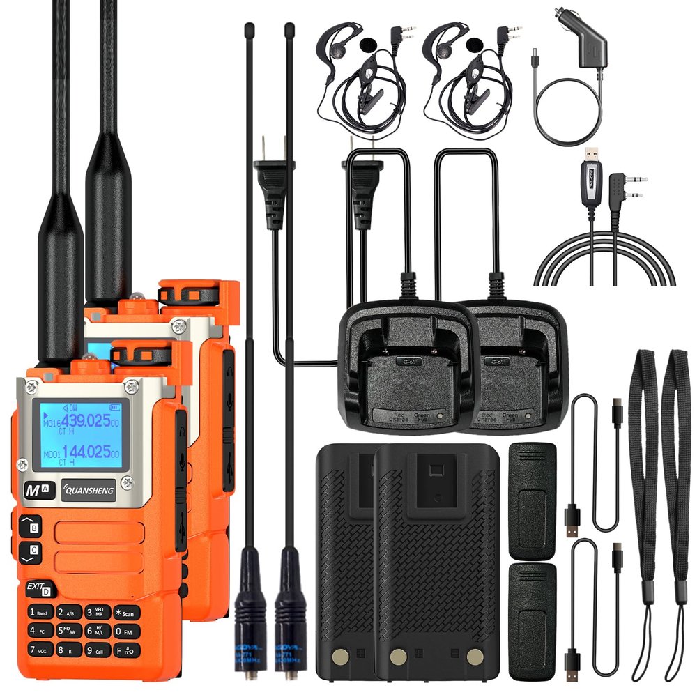 2 Packs Quansheng UV-K5(8) Radio USB-C Charging Cable Two Way Radio for Adults 5W with NOAA U/V Dual Band DTMF AM FM Walkie Talkie Rechargeable UV-K6 Orange with 12V Car Charger Full Kit