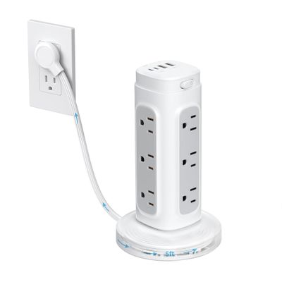 TROND Retractable Power Strip Tower - Surge Protector with USB C Ports PD 20W, 5ft Flat Plug Extension Cord with 12 Outlets, 4 USB, 1700J Protection, Home Office Desk Supplies, Dorm Room Essentials