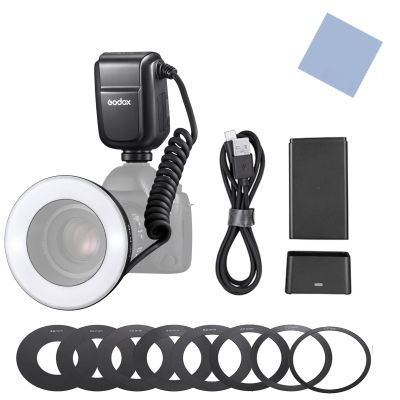 Godox MF-R76C ETTL Macro Ring Flash Light GN14 10 Levels Adjustable Brightness with 8pcs Adapter Ring Large Capacity Battery Replacement for Canon Camera