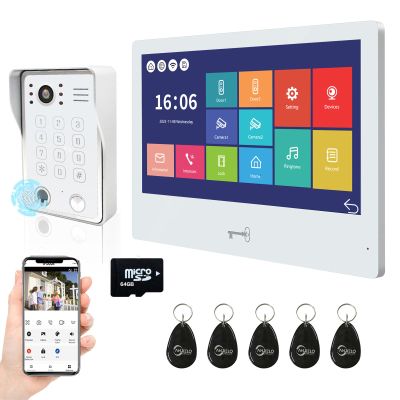Wired Video Door Phone Apartment Intercom System,WiFi 10 Inch Touch Screen Monitor with 1080P HD Doorbell Camera,Supporting 5 in 1 Unlcking,Motion Detecting Tuya for Home Villa,64G
