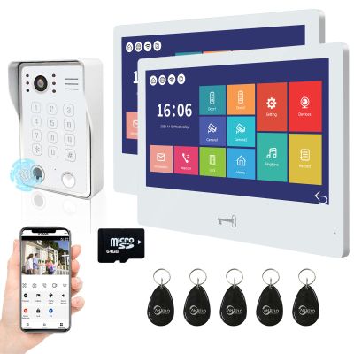 WiFi Video Door Phone Apartment Intercom System,2 Unit 10 Inch Wired Touch Screen Monitor with 1080P Doorbell Camera,Supporting 5 in 1 Unlcking,Motion Detecting Tuya for Home Villa,64G