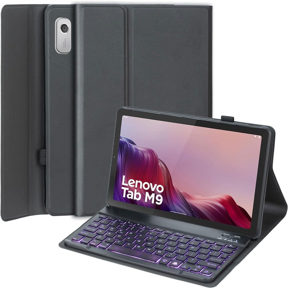 EHLCYS Keyboard Case for Lenovo Tab M9 9 inch 2023/2024 Release (TB-310FU/TB-310XU), 7-Color Backlit Detachable Bluetooth Keyboard, Ultra-Thin Bracket Cover for Lenovo Tab M9 9"