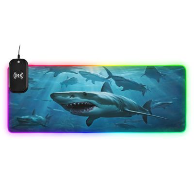 xigua White Sharks RGB Mouse Pad 35.4 x 15.7 Inch Soft LED Gaming Mouse Pad Non-Slip Base Smooth Surface Mousepad Desk Mat 14 Lighting Modes
