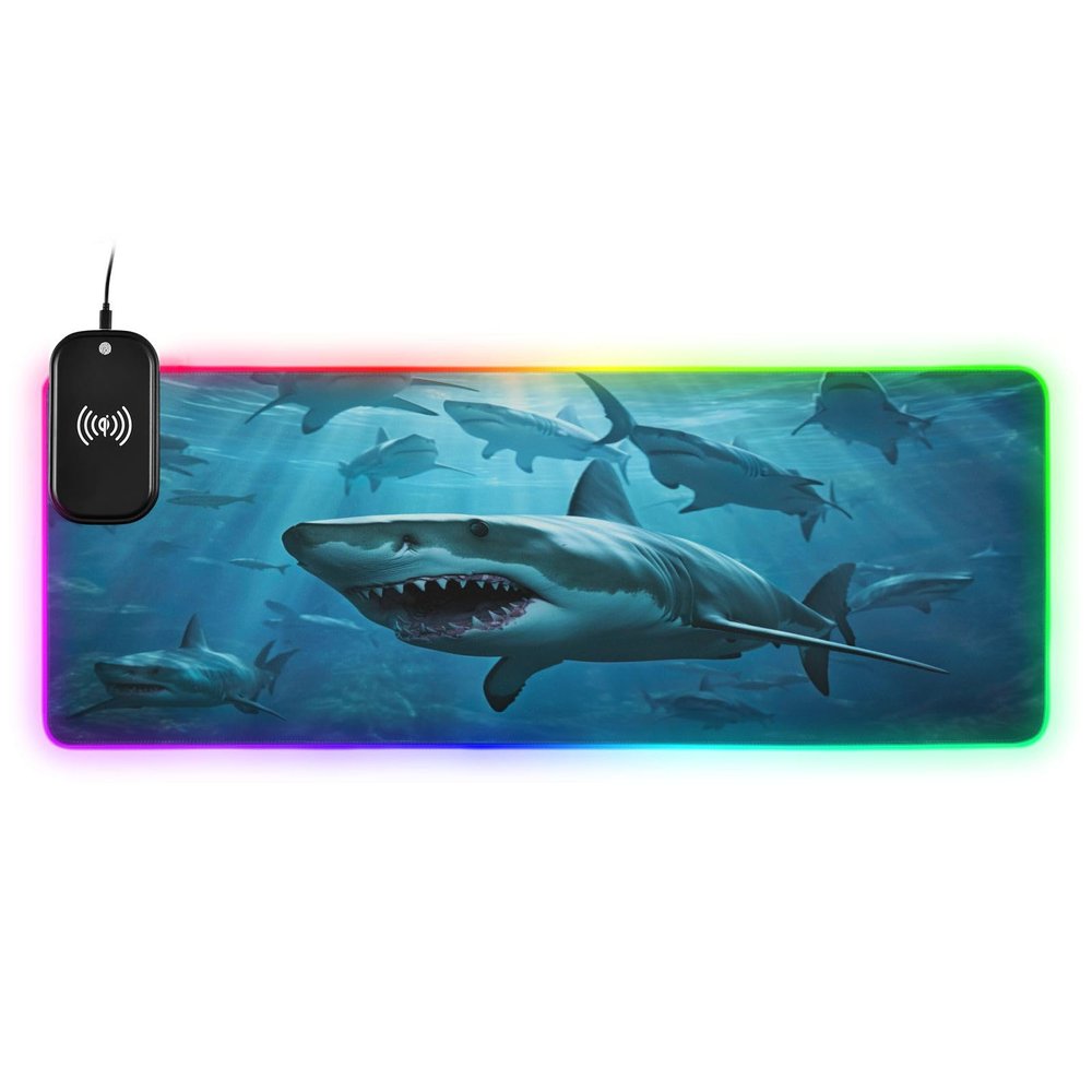 xigua White Sharks RGB Mouse Pad 35.4 x 15.7 Inch Soft LED Gaming Mouse Pad Non-Slip Base Smooth Surface Mousepad Desk Mat 14 Lighting Modes