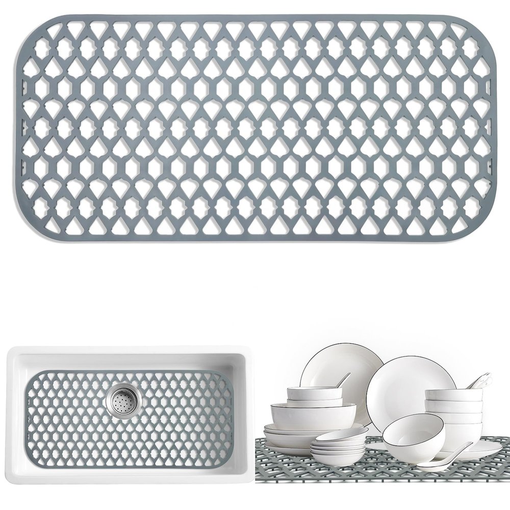 SAMSIER Sink Protectors for Kitchen Sink, Kitchen Sink Accessory - Silicone Mats Grid for Stainless Steel Strainer Bottom of Farmhouse Porcelain sinks (30x14)