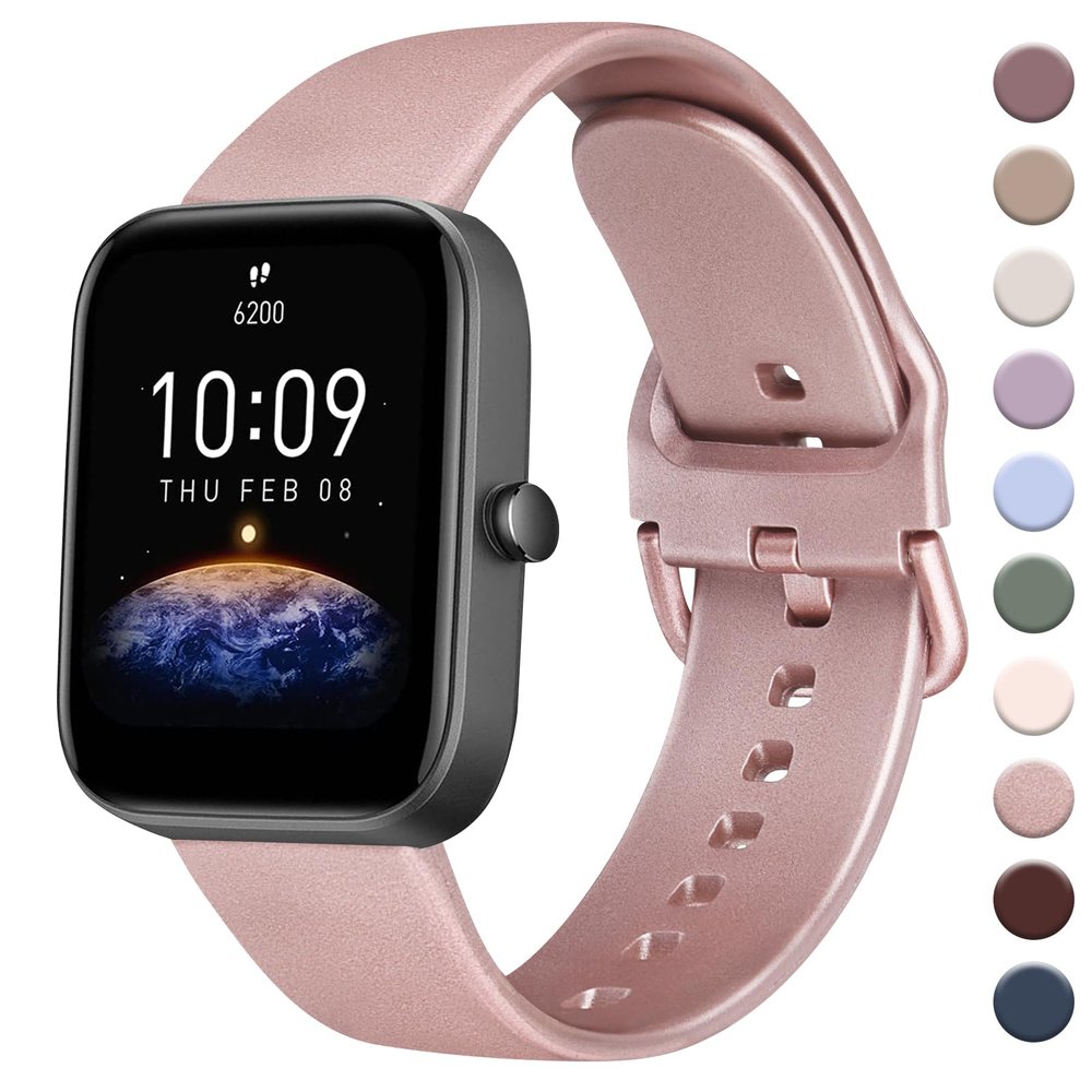 AK Band for Amazfit GTS 4 / GTS 4 Mini / GTS 3 / GTS 2 / GTS 2e / GTS 2 mini / GTS / GTR mini Bands, 20mm Soft Replacement Sport Strap for Amazfit Bip 3 / Bip 3 Pro / Bip U Pro / Bip / Bip Lite / Bip S / Bip S lite / Bip U Smart Watch Women Men (Rose