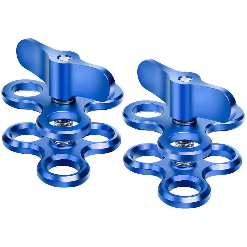 LetonPower 3-Hole 1" Aluminum Underwater Camera Clamp Ball Mount (2-Pack) - Underwater Bracket for Diving Light Arms & Camera Trays, Saltwater-Resistant Adapter for Scuba Photography/Videography Gear