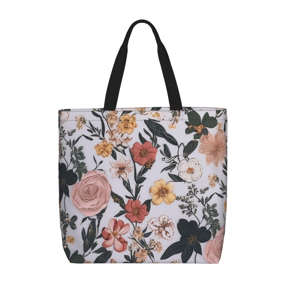 VTCTOASY The Mini Floral Print Women Tote Bag Big Capacity Shopping Bag Fashion Beach Bag For Work Travel, Black