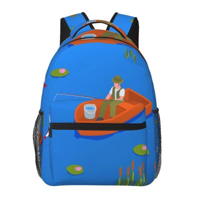 ASYG Fisherman Backpack Fishing Laptop Backpack Funny Tablet Travel Picnic Travel Bag Fish Laptop Bag Funny Bag
