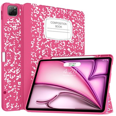 Soke Case for iPad Air 13 Inch (M3/M2,2025-2024), iPad Pro 12.9" 6th/5th Generation with Pencil Holder(2021 2022 Release)-[Apple Pencil Charging + Auto Wake/Sleep] Soft Back Cover, Book Hot Pink