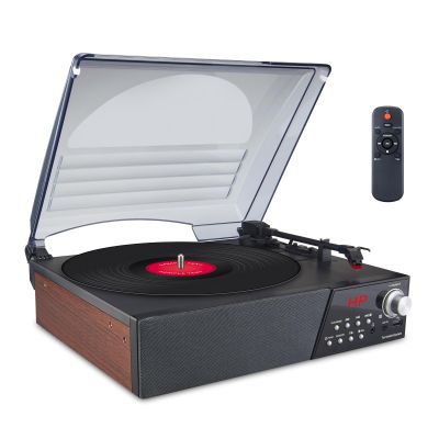 LUXSWAY Vinyl Record Player Bluetooth Turntable with Built-in Speakers, 3-Speed, Remote Control Belt Drive Vintage LP Phonograph Player Supports USB/RCA Line-Out/AUX-in/FM/Headphone Jack- Brown