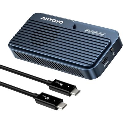 ANYOYO 80Gbps M.2 NVMe SSD Enclosure Supports Up to 8TB Intelligent Temperature Control & Fan Cooling, Compatible with Thunderbolt 3/4/5/USB4, Backward Compatible with USB 3.2/3.1/3.0