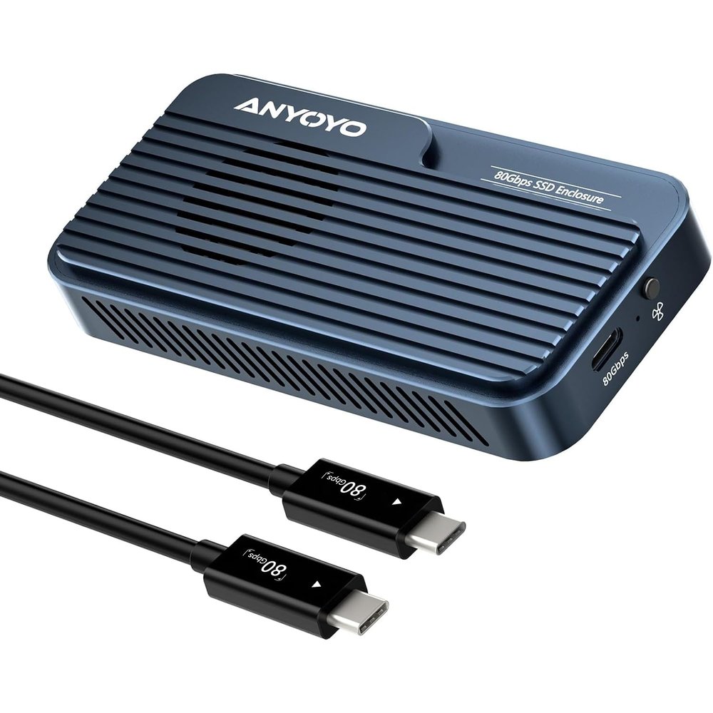 ANYOYO 80Gbps M.2 NVMe SSD Enclosure Supports Up to 8TB Intelligent Temperature Control & Fan Cooling, Compatible with Thunderbolt 3/4/5/USB4, Backward Compatible with USB 3.2/3.1/3.0