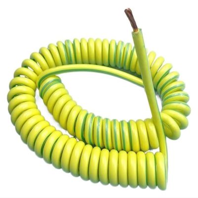 coiled cableSpring Telescopic Spiral Cable 1PC Spring Spiral Cable Yellow-Green Ground Wire Single Core 20/18/17/15/13/11/9/7AWG Shrinkable Cable Copper Wire Telescopic Wire Stretch 1/2/3/4/5 Meters (