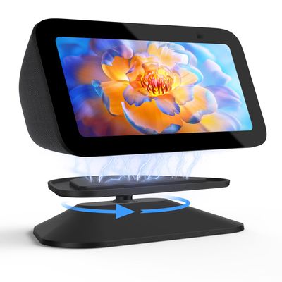 Maxonar Stand for Echo Show 5 (3rd Gen), Adjustable Tilt Swivel Stand Anti-Slip Base Strong Magnetic Compatible with 2023 Release Show 5 Smart Display & Mobile Phone 12/13/14 with Magnetic Case- Black