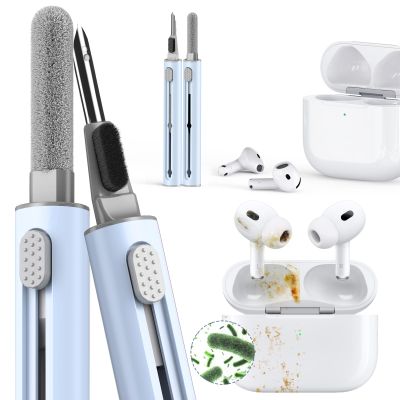 1 Pack Cleaner Kit for AirPods Pro 1 2 3 Earbuds,Cleaning Kit Pen Shape with Soft Brush Flocking Sponge Tool for Bluetooth Earphones Headphones Charging Case,Phone,Camera and Computer(Blue)
