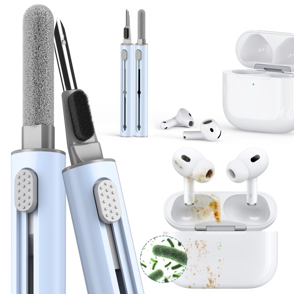 1 Pack Cleaner Kit for AirPods Pro 1 2 3 Earbuds,Cleaning Kit Pen Shape with Soft Brush Flocking Sponge Tool for Bluetooth Earphones Headphones Charging Case,Phone,Camera and Computer(Blue)