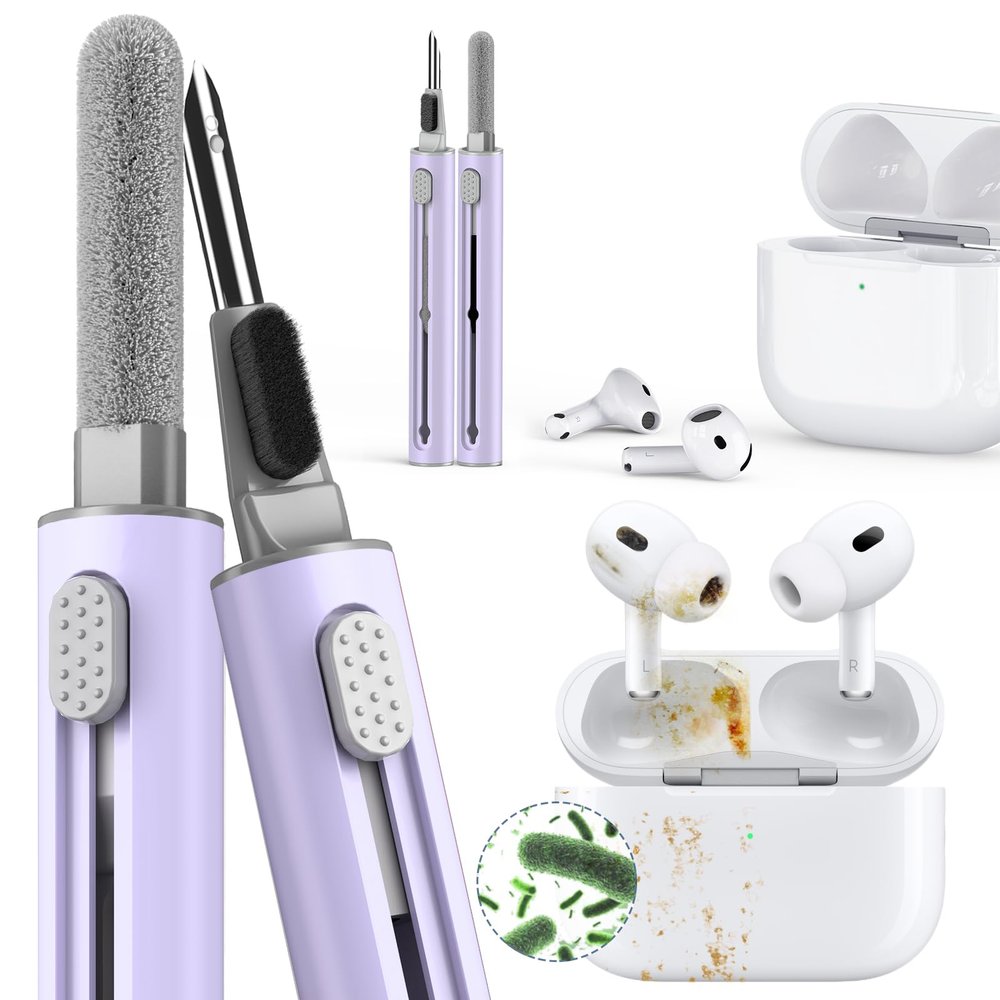 1 Pack Cleaner Kit for Airpods 4 Case,Cleaning Kit Pen Shape with Soft Brush Flocking Sponge Tool for Bluetooth Earphones Headphones Charging Case,Phone,Camera and Computer(Purple)