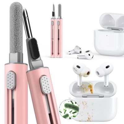 1 Pack Cleaner Kit for Apple Airpods 4 Earbuds,Cleaning Kit Pen Shape with Soft Brush Flocking Sponge Tool for Bluetooth Earphones Headphones Charging Case,Phone,Camera and Computer(Pink)