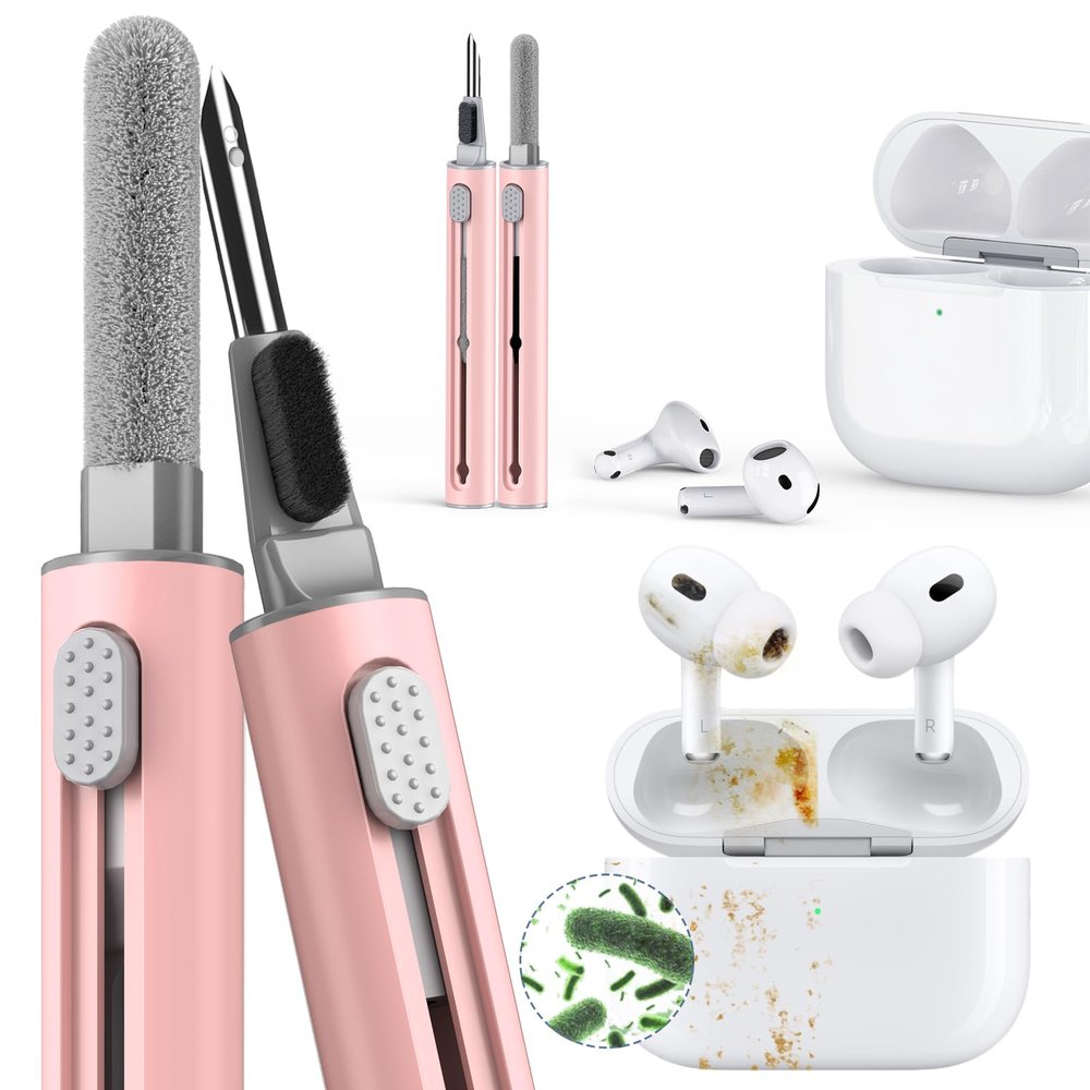1 Pack Cleaner Kit for Apple Airpods 4 Earbuds,Cleaning Kit Pen Shape with Soft Brush Flocking Sponge Tool for Bluetooth Earphones Headphones Charging Case,Phone,Camera and Computer(Pink)