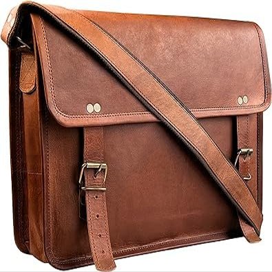 14 inch Handcrafted Leather Messenger Bag with Laptop Compartment - Elegant Shoulder Satchel for Men and Women at the Office