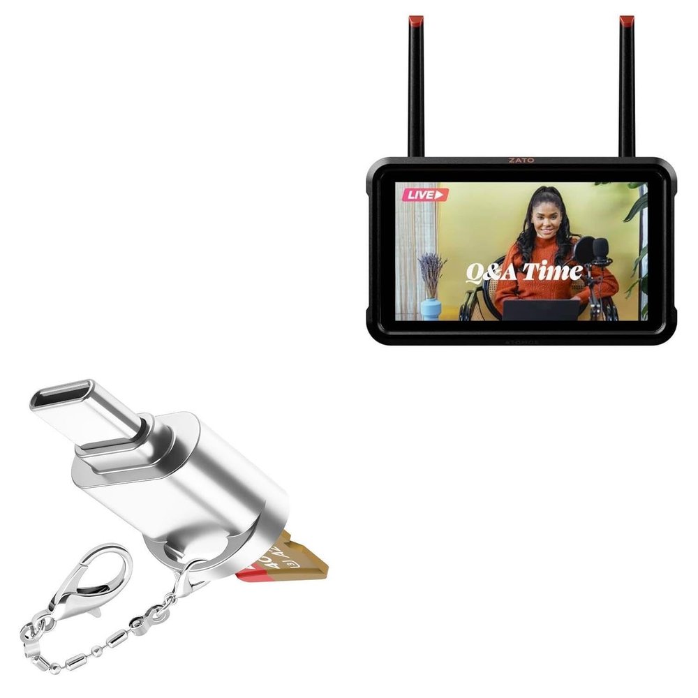 BoxWave Adapter Compatible with Atomos Zato Connect - Micro SD Card miniReader, USB Type-C OTG Reader USB3.0 Adapter Keychain - Metallic Silver