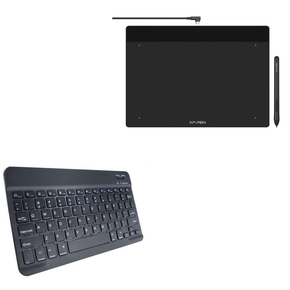 BoxWave Keyboard Compatible with XP-Pen DecoFunL (10 in) - SlimKeys Bluetooth Keyboard, Portable Thin with Chiclet-Style Keys - Jet Black