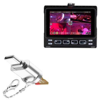 BoxWave Adapter Compatible with Atomos Ninja Cast - Micro SD Card miniReader, USB Type-C OTG Reader USB3.0 Adapter Keychain - Metallic Silver
