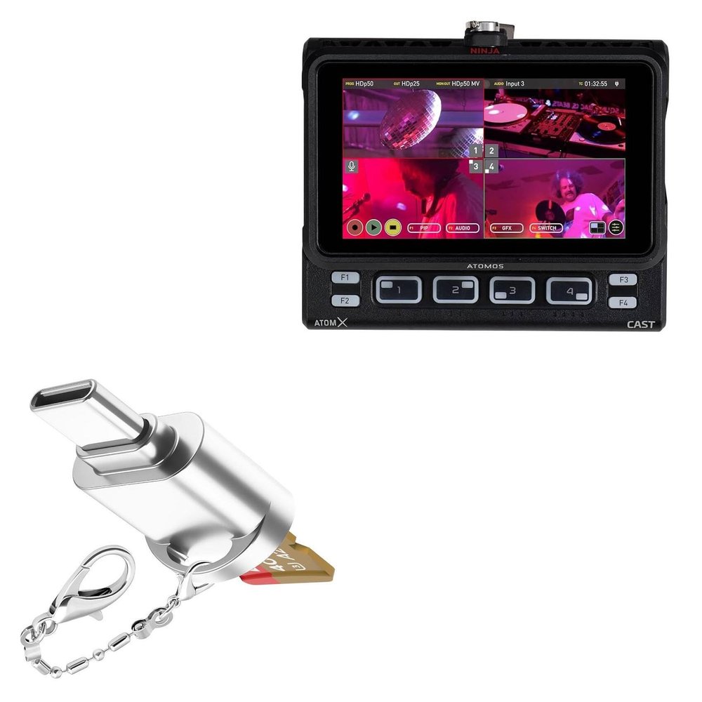 BoxWave Adapter Compatible with Atomos Ninja Cast - Micro SD Card miniReader, USB Type-C OTG Reader USB3.0 Adapter Keychain - Metallic Silver