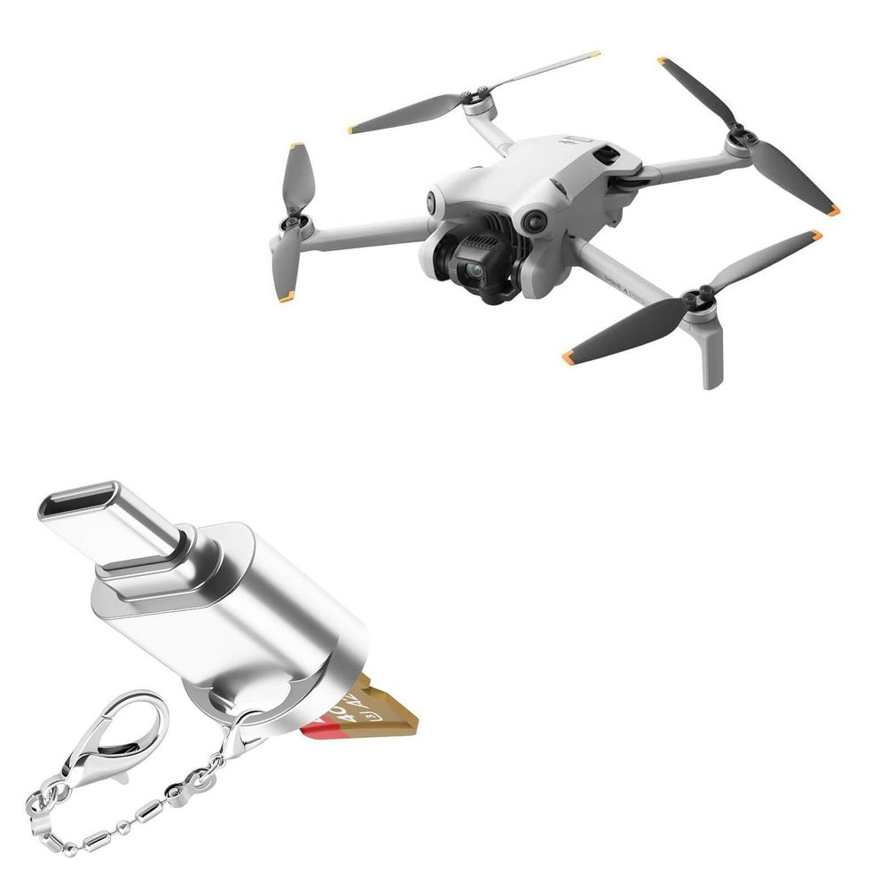 BoxWave Adapter Compatible with DJI Mini 4 Pro - Micro SD Card miniReader, USB Type-C OTG Reader USB3.0 Adapter Keychain - Metallic Silver