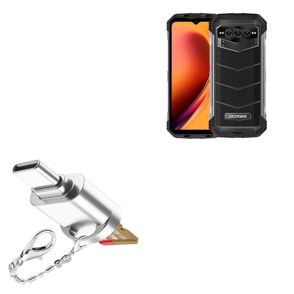 BoxWave Adapter Compatible with Doogee V MAX (2023) (6.58 in) - Micro SD Card miniReader, USB Type-C OTG Reader USB3.0 Adapter Keychain - Metallic Silver