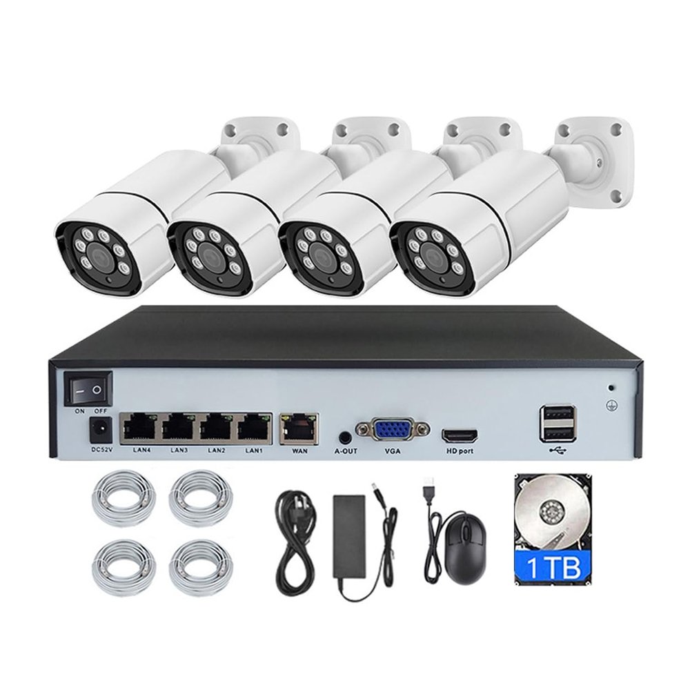 AKAVIG 4K Poe Security Camera System with 1TB Hard Disk, 4CH 8MP H.265+ Cameras NVR Kit with with Audio Recording, Night Vision, Motion Detection, HD POE Surveillance NVR Kit for Indoor and Outdoor