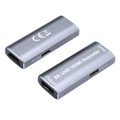 HDMI Amplifier Repeater, HDMI Signal Booster 82ft Support 8K/4K/1080P, Audio Formats DTS-HD/Dolby TureHD/DTS/Dolby-AC3/DSD, Video Format 8, 10 and 12-bit Dark Color