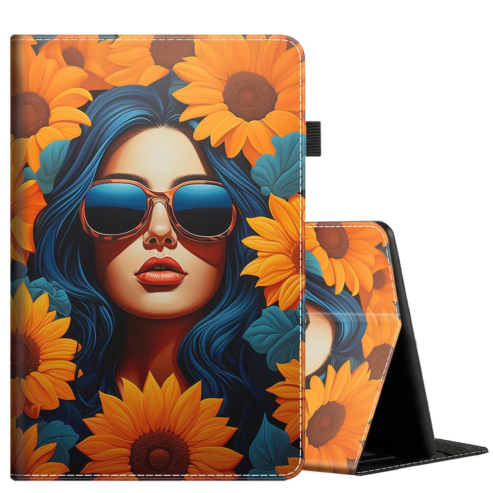 Case for All-New Amazon Kindle Fire HD 10 and Fire HD 10 Plus Tablet (13th/11th Generation, 2023/2021 Release), Slim Folding Stand Cover with Auto Wake/Sleep, African American Pretty Girl Sunflower