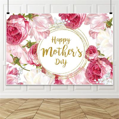 Renaiss 10x8ft Happy Mother's Day Backdrop for Photoshoot Kids Woman Portrait Silky Pink Rose Flowers Mother's Day Photography Background Mother's Day Party Decors Banner Photo Studio Booth Props