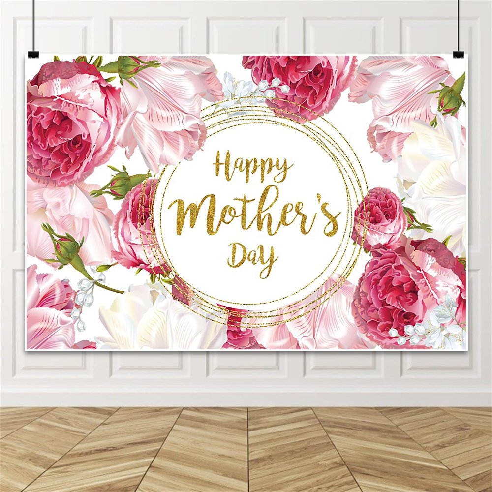 Renaiss 10x8ft Happy Mother's Day Backdrop for Photoshoot Kids Woman Portrait Silky Pink Rose Flowers Mother's Day Photography Background Mother's Day Party Decors Banner Photo Studio Booth Props