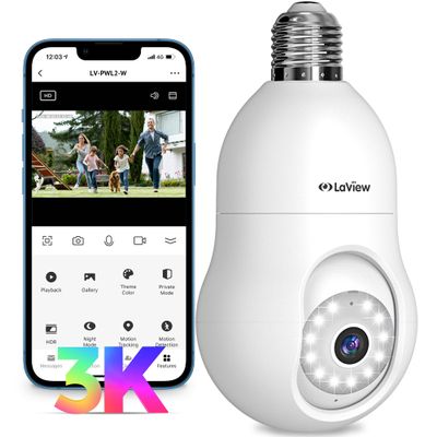 LaView 5MP QHD Bulb Security Camera 2.4GHz, 360 3K Security Cameras Wireless Outdoor Indoor Full Color Day and Night, AI Motion Detection, Audible Alarm, Easy Installation, Compatible with Alexa