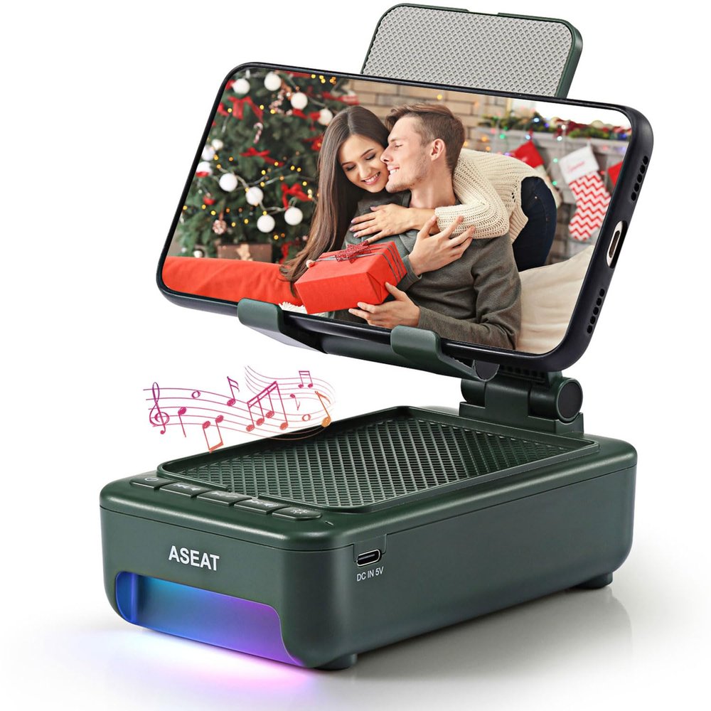 ASEAT Gifts for Men Him, Cell Phone Stand with Bluetooth Speaker&Led Color Changing Light, Unique Gifts for Women Dad Her Husband, Birthday Gifts for Men