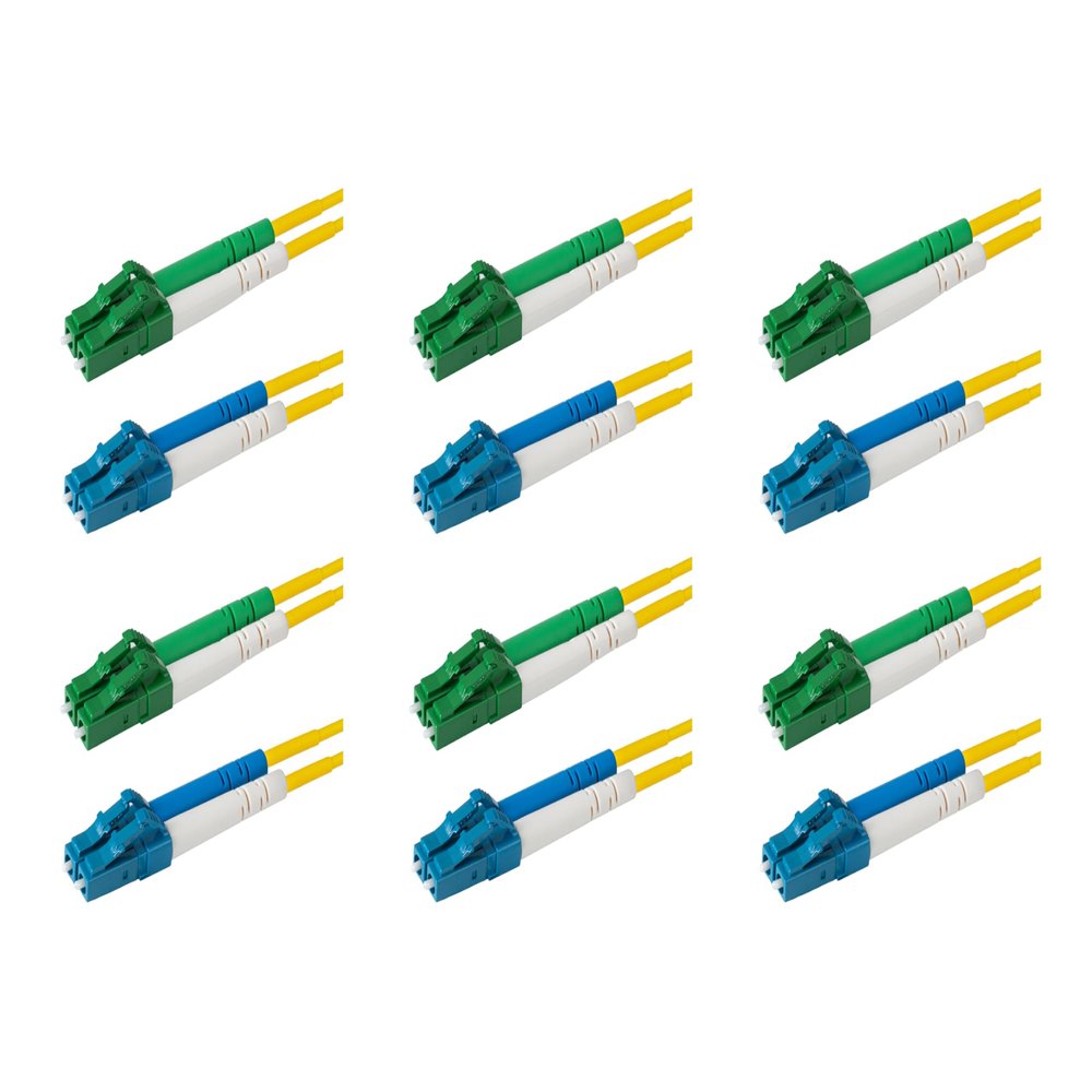 SpeedyFiberTX 6-Pack 80 Meter LC/U to LC/A Fiber Optic Patch Cable, Green, Blue, and White Boots, Corning SMF-28 Ultra Single-Mode 9/125um Optical Fiber, Duplex Yellow Riser OFNR Cable Jacket