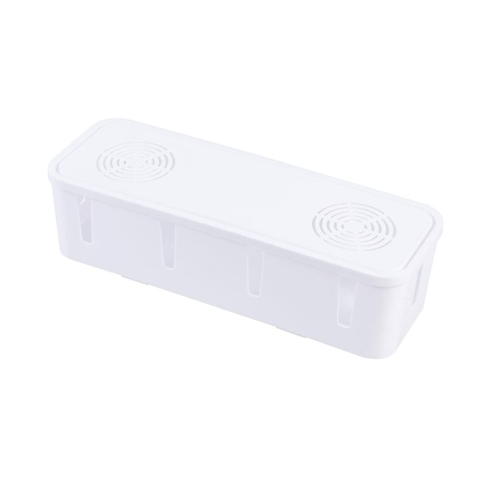 HOMSFOU Cable Management Box White - Abs Plastic Cord Organizer for Power Strip Storage and Childproof Outlet Cover 10.43X3.74X2.75 Inches for Home and Office