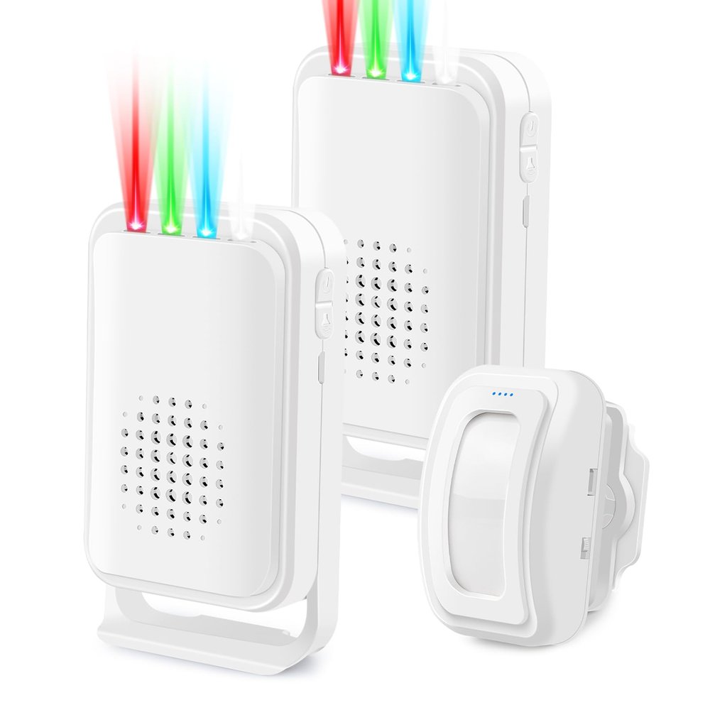 Greencycle Motion Sensor Alarm Wireless, Commercial Door Bell for Entry, Wireless Door Chime Entry Alert Commercial, Bed Bell Alarm for Elderly Patient, 4 LED Indicators Vibration 2Receivers 1Sensor